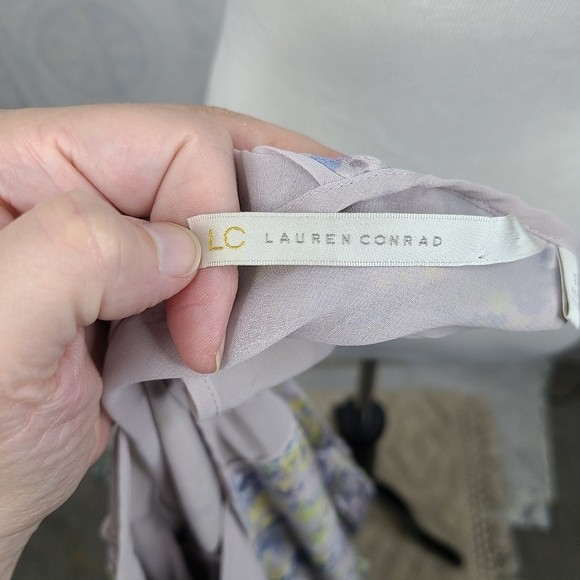 LC Lauren Conrad pleated floral tank dress women's 12 lavender lined pull-on - Picture 13 of 16